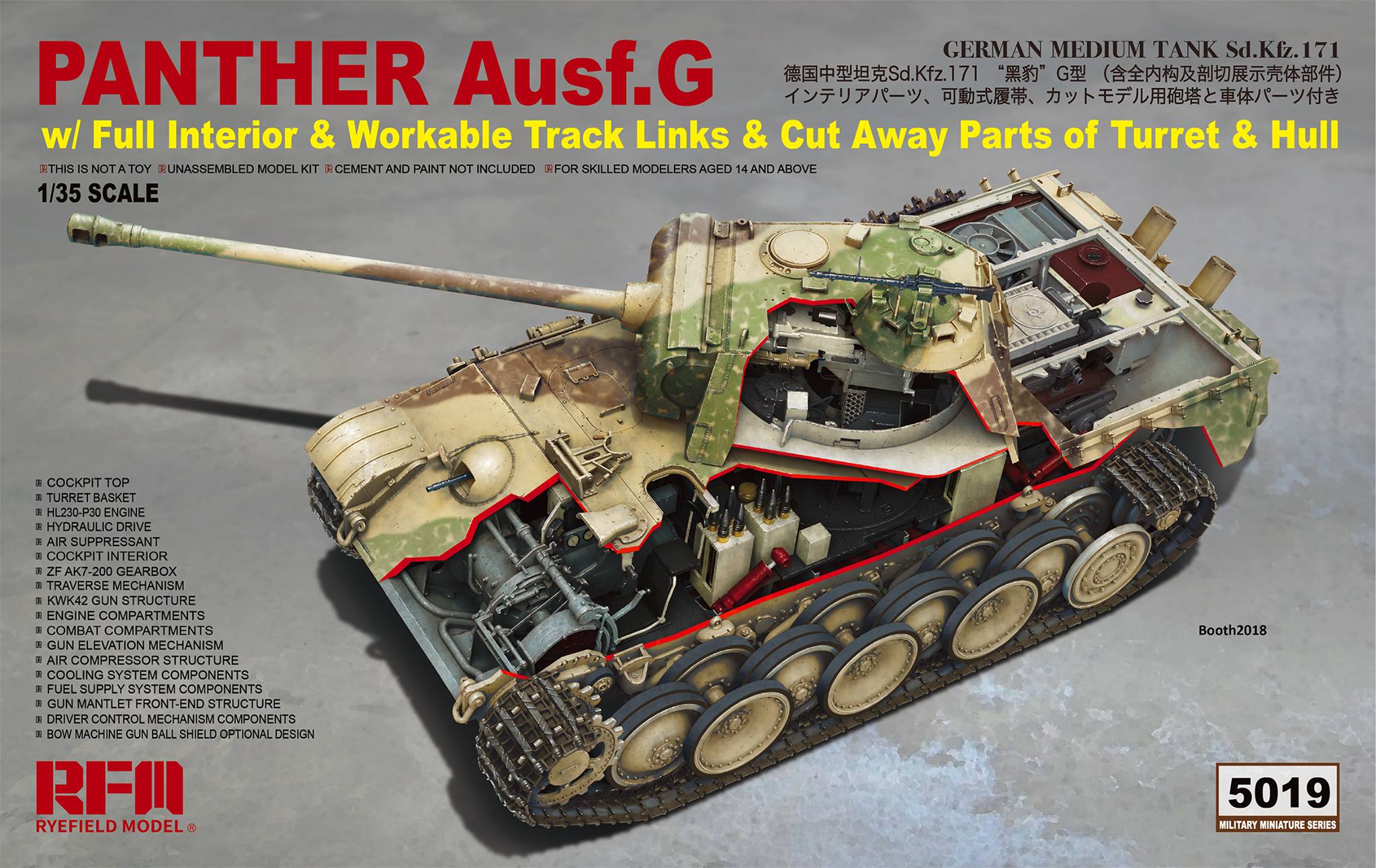 RM-5019 Panther Ausf.G with full interior & cut away parts & workable track links