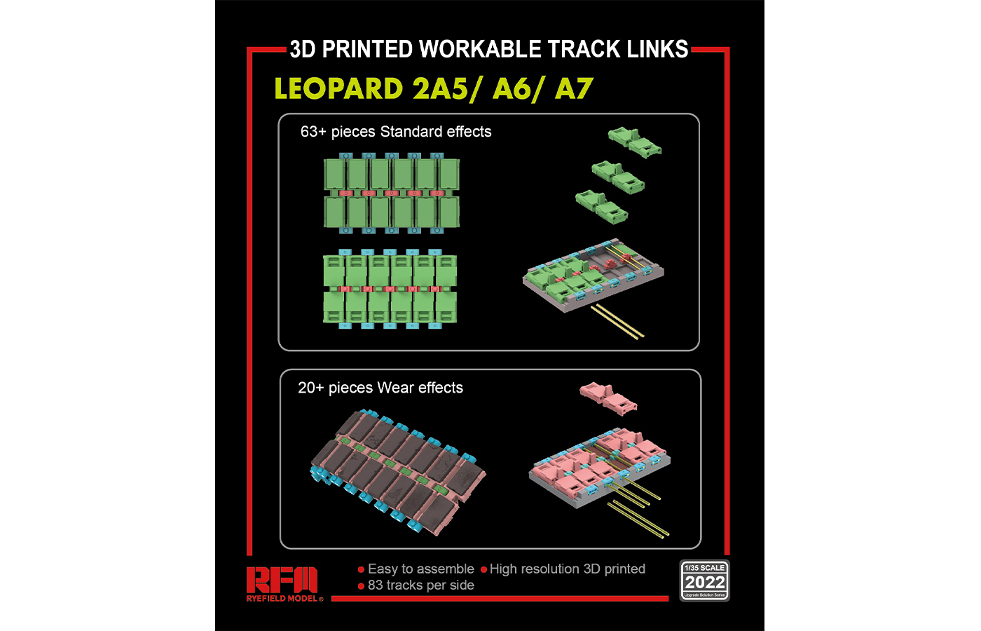RM-2022 LEOPARD 2A5/A6/A7   3D PRINTED WORKABLE TRACK LINKS