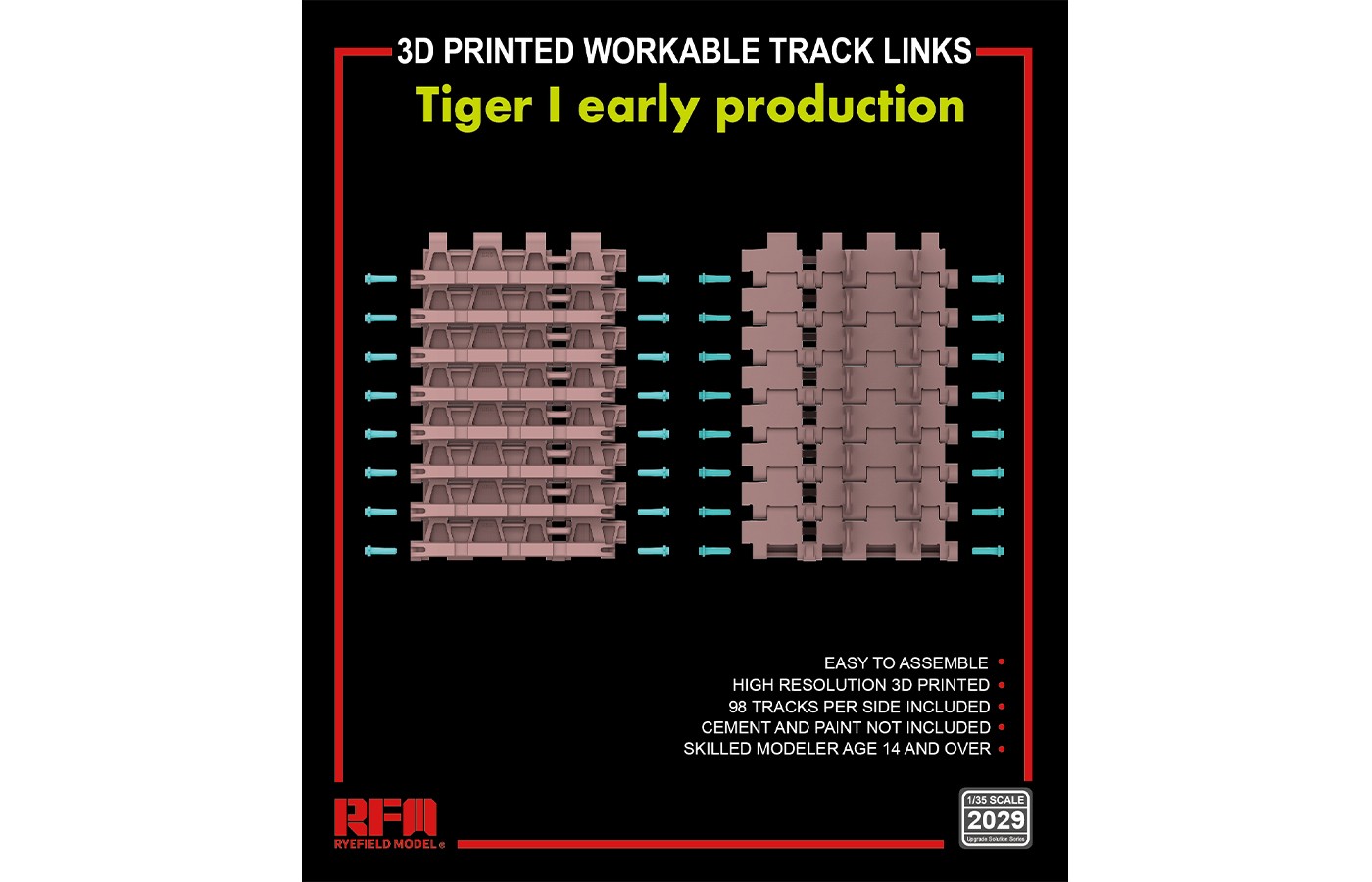 RM-2029 TIGER I EARLY PRODUTION 3D PRINTED WORKABLE TRACK LINKS