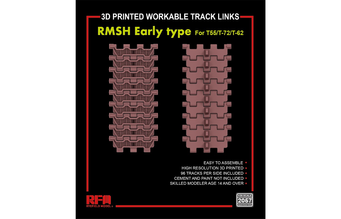 RM-2057  RMSH Early type For T55/-72/T-62 3D PRINTED WORKABLE TRACK LINKS